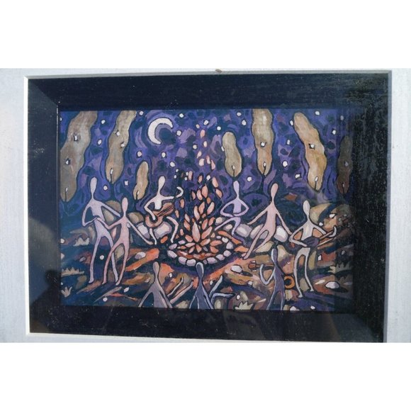Framed Happy Art Print By Vermont Artist Kimberlee Forney "Around The Campfire